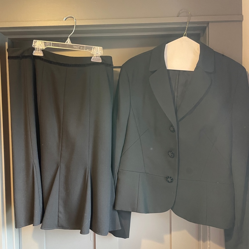 Black Ann Taylor Loft Skirt Suit set with velvet trim